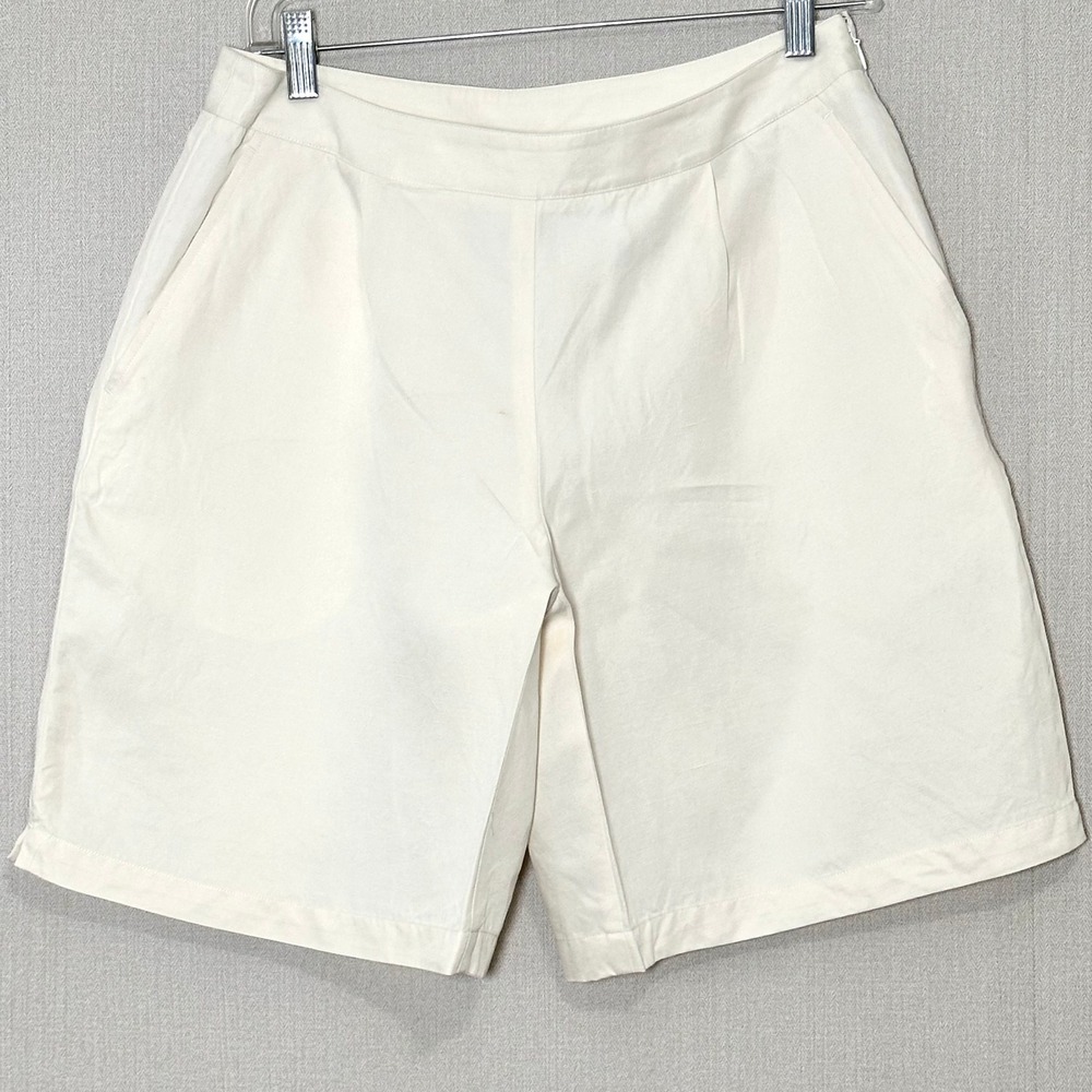 Cream Ivory Silk Linen Blend Tailored Pleated Bermuda Shorts Womens 8